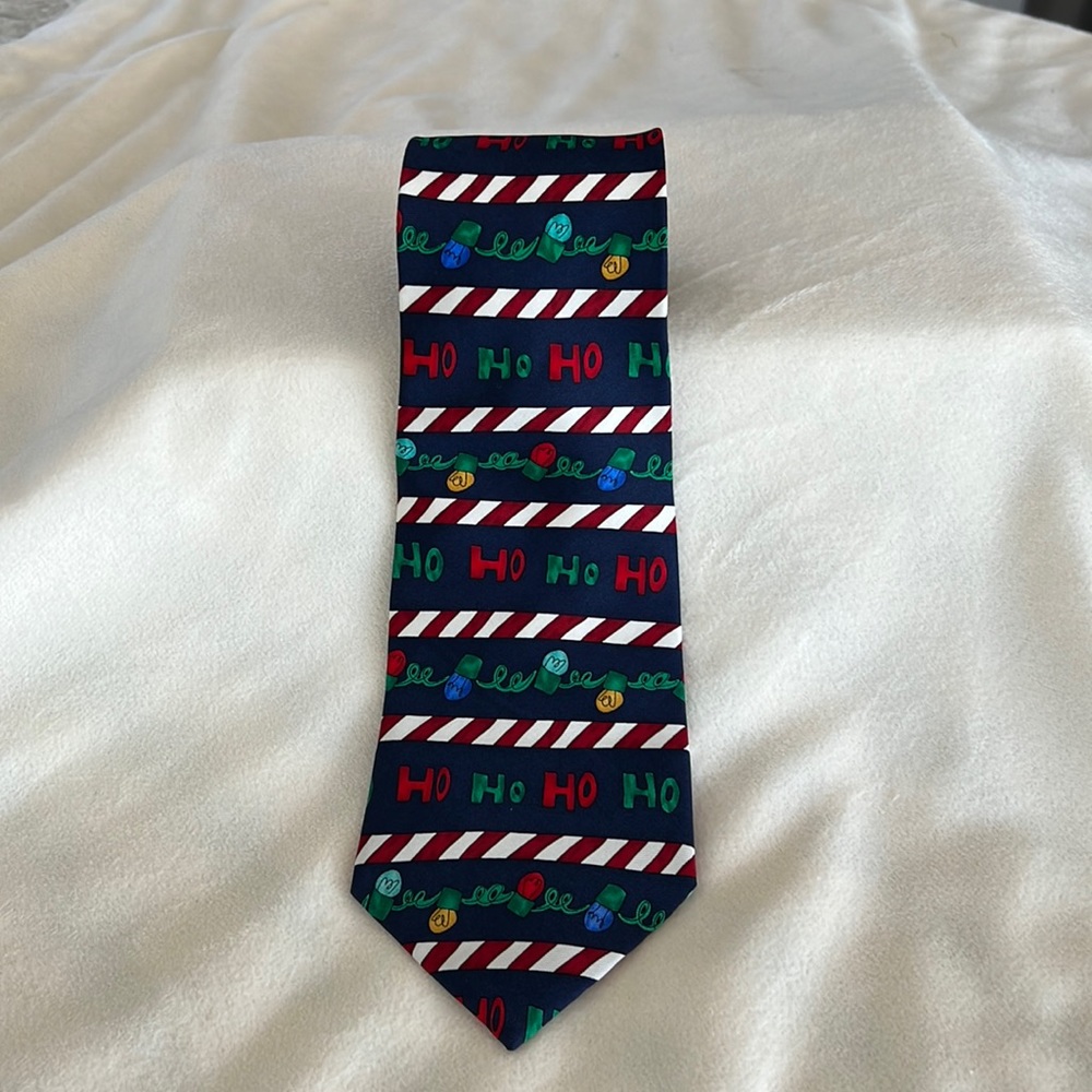 The Save The Children Collection Ho Ho Ho Navy Blue Tie 100 % Silk